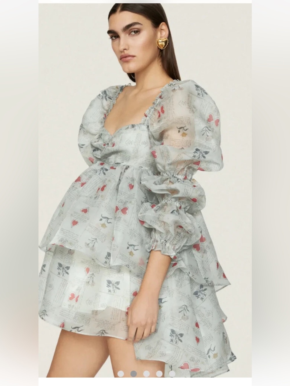 SELKIE The Moonlight Puff Dress In Love Letters Hearts Script Printed Sz Medium